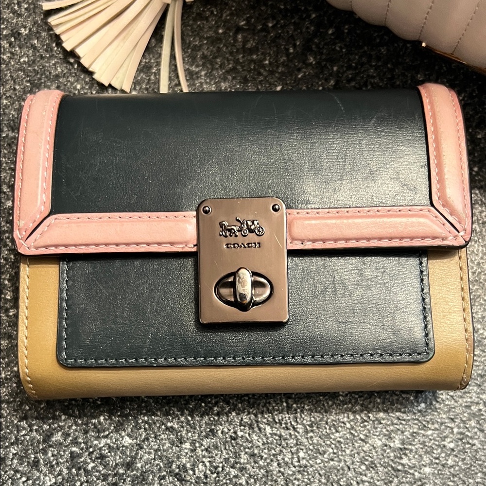 Coach Women's Black, Pink, and Tan Leather Wallet